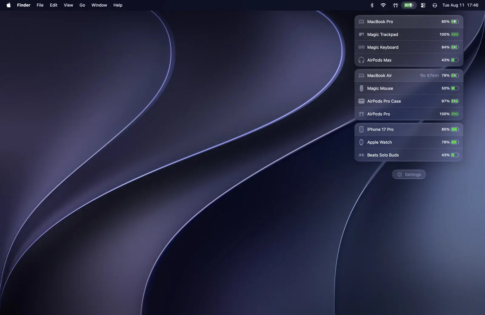 Place interactive Batteries, AirPods, and Now Playing widgets on the desktop