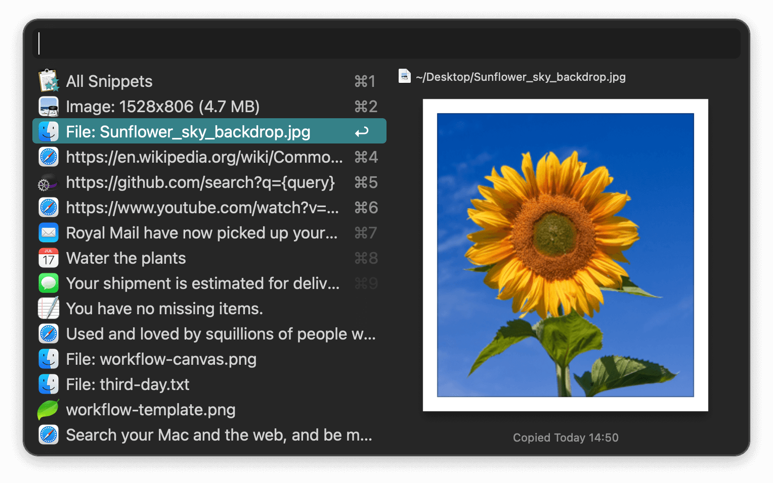 Search and navigate files, then act on results from the keyboard