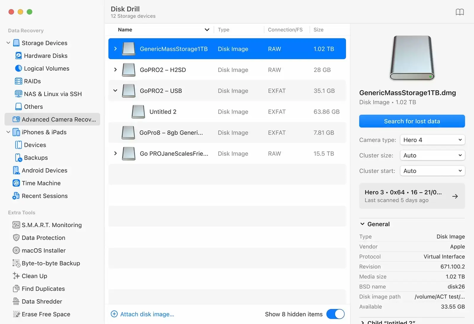 Disk Drill 6 PRO choose an internal drive, external disk, memory card, or disk image to scan screenshot