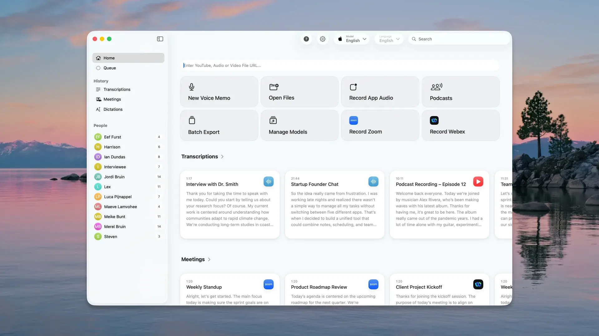 MacWhisper Pro transcribe imported audio and video with supported on-device models screenshot